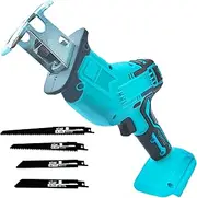 Cordless Reciprocating Saw Compatible with Makita 18V Batteries, 0-3500 RPM Variable Speed, Electric Sabre Saw with 4 PCS Saw Blades for Metal, Wood, PVC Pipe Cutting, Tree Pruning, without Battery