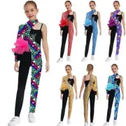 Kids Girls Leotard Exercise Bodysuit Training Jumpsuit Long Sleeve Unitard