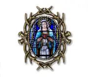 Faux Stainless Glass Immaculate Heart of Mary Handmade Oval Thorn BROOCH pin