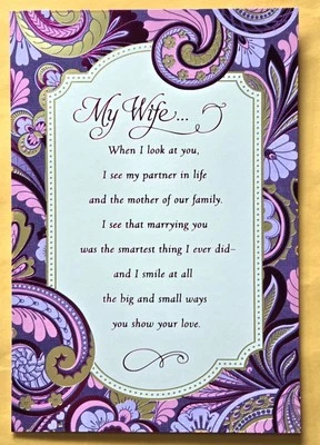 "For My Wife..." Happy Mother's Day Greeting Card Large Format (+Envel. 5.5x8")