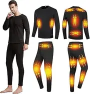 [IMYOGI] Cozy Men's Heating Underwear Set, 16 Zones Velvet Lining USB Electric Thermal Underwear Shirt Pant for Skiing, Hunting