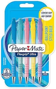 Paper Mate Flexgrip Ultra Pastel Ballpoint Pens | Medium Point (1.0mm) | Blue Ink | Pastel Barrels | 5 Count