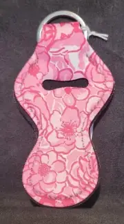 Flowers on Pink Background - Neoprene Chapstick Holder Keychain