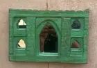 Handmade Vintage Style Indian Temple Mirror Small Wall Decor Jharokha Green