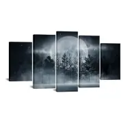 VANSEEING 5 Panels Forest under Full Moon Canvas Wall Art Mystic Night Scene ...