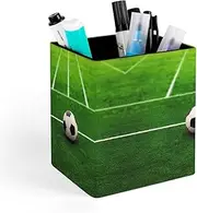 Leather Square Pen Holder Modern Grass Field Soccer Playground Printing Stationery Organizer Stylish Office Desk Decor For Make Up Brushes Home Supplies Offices