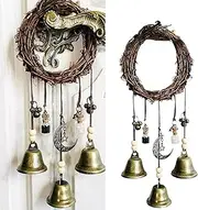 Halloween Witch Bells Witchy Home Decor,Witch Bells Protection for Door Knob Hanger,Rattan Wind Chimes Witch Bells Witchcraft Supplies,Negative Energy Witchcraft Supplies for Boho Home (White Beads)