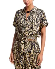Aqua Tie Front Satin Shirt