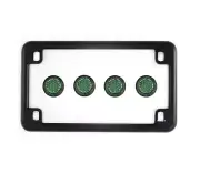 Matte Black Motorcycle License Plate Frame w/ 4 Green Reflector Bolts Set