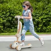 Bopeep 3 Wheeled Kids Scooter, Lean to Steer Foldable Kick Scooter Flashing LED Lights for Boys/Girls, 3 Height Adjustable Handlebar, 3-8 Years Old, Toddler Scooter with Flip-able Seat, Music