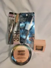4pc. Maybelline Highlighter, Mascara,Tatoo Studio Brow Pencil, Cream Eyeshadow
