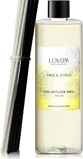 [LOVSPA] Reed Diffuser Oil Refill/Sage & Citrus, Large 8oz + 2 Sets of Replacement Sticks, Aroma Therapy Essential Oils, Home Fragrance, Scented Oils for Reed Diffusers, Office Décor, Made in The USA