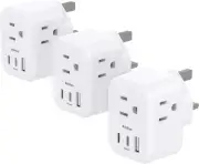 US to UK Plug Adapter 3 Pack, Type G Travel Plug with 3 Outlets 3 USB Ports(2 U