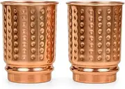 HEALTHANDWEALTH Pure Copper Hammered Drinking Cups - Ayurvedic Health Copper Tumblers – 2 pcs. Set -Lacquer Free (11.8 US Fl Oz) Traveller's Copper Cups for Ayurveda Health Benefits (Hammered)