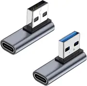 AreMe 90 Degree USB C Female to USB Male Adapter 2 Pack, Left and Right Angle Type C to USB A Charger Converter for iPhone, Apple iWatch Watch, Airpods, iPad Air Mini and More