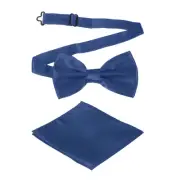 Bow Tie for Men, Adjustable Bow Ties with Pocket Square(Blue)
