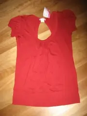 LADIES RED SCOOP NECK BACKLESS SHORT SLEEVE TOP BY SUPRE SIZE L 10/12 NWT