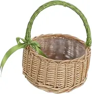 Handmade Small Wicker Flower Girl Basket Wedding Basket Bow Handle for Candy and Decorative Use