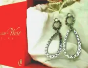 Carolyn Pollack NIB Sterling White Agate Teardrop Dangle Hoop Earrings w CP Box