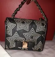 Salvatore Ferragamo Mini Ginny Black Lambskin Gold Star pattern Shoulder Bag NWT