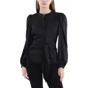 Donna Karan Womens Tie Front Long Sleeve Blouse Peplum Top Shirt BHFO 2278