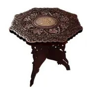 Vintage Wood Octagon Hand Carved Teapoy , Side table Flower Pattern Design