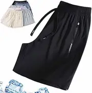 [HUIQINGLI] Icedactive - Ice Silk Quick Drying Stretch Shorts Iced Active Shorts Drawcord Elastic Waist Unisex