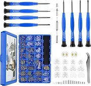 Upgrade Version Eye Glass Repairing Kit, Eyeglass Repair Tool Kit with Compact Screw Box Included Nose Pads, Precision Screwdriver Set, Screws, Tweezer for Eyeglass, Sunglasses, Spectacles Watch Clock
