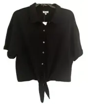 New Splendid Black Tie Front Short Sleeve Crop Top Shirt Size L