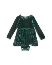 Worthy Threads Girls' Holiday Bubble Romper in Emerald Stretch Velvet - Baby