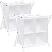 Luggage Rack Stand with storage, Guest Room Folding Suitcase Stands Holds up to 120 lb, Folding Luggage Rack Space Saving Suitcase Holders for guest room, Bedroom Hotel, 2 x White