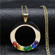 Sacred Geometry 7 Chakra Round Necklace Reiki Jealing Stainless Steel Gold