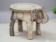 Wooden Handmade Elephant Shape Floor Decor Side Stool, Kids Stool, Garden Stool