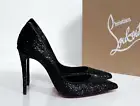 sz 7 / 37.5 Christian Louboutin Iriza Black Vel Papillon Half d'Orsay Pump Shoes