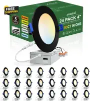 24 Pack 4 Inch Black 5CCT Selectable Ultra-Thin LED Recessed Ceiling Light with