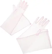 [Yardenfun] Tulle Prom Gloves Lace Gloves Wedding Bridal Gloves Tulle Satin Gloves Costume Party Gloves Long Opera Gloves Bride Bachelorette Accessories Women Long Gloves Pink Mesh