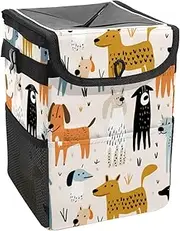 Car Trash Can with Lid and Storage Pockets Leak-Proof Organizer,Waterproof Garbage Can,Abstract Hand Drawn Dog