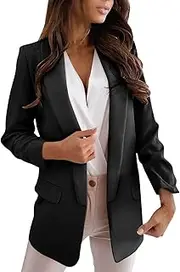 [Generic] Womens Front Fashion Long Sleeve Business Work Casual Suit Jackets Lightweight Notched Collar Cardigan Pink Ladies Jacket Black Blazer Women Hangers Non Slip Plus Coat