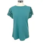 Simple Flavor Lace Flutter Sleeve Casual Top Blue Size Medium NWT