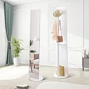 Full Length Mirror Tall Floor Free Standing Body Long Dressing Makeup Hallway Bedroom Coat Rack Vintage Rotatable Storage White 30x20x164cm