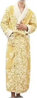 [UTOQIA] Pajama Robe Men's Jacquard Plush Robe Fuzzy Fleece Long Bathrobe Winter Warm Soft Belted Lounge Bathrobe