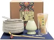 Artcome Japanese Matcha Tea Set, Matcha Whisk, Traditional Scoop, Matcha Bowl, Ceramic Whisk Holder, Handmade Ceremony Kit (7 Pcs)