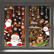 ZANZER Window Stickers Clings 70 PCS,Christmas Decorations Xmas Indoor Decor Window Glass Decals Santa Snowflake Snowman Reindeer Winter Static Wall Stickers for Holiday Party Supplies (Style A)
