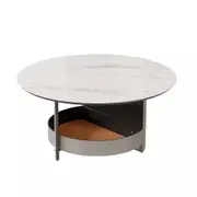 Fin Luxury Coffee Table Sofa Side Table W/ Sintered Stone Top & Saddle Leather Shelf