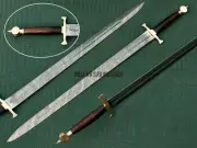 Fully Handmade Medieval Knight Templar Damascus Blade Sword with Leather Cover