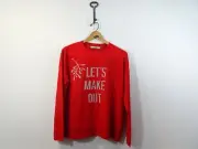 ASOS Red Silver Glittery Christmas Sweater LET'S MAKE OUT Mistletoe NEW Size 0