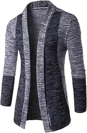 [YAKXIUEU] Men's Sweater Men's Cardigan Stitching Contrast Color Long-Sleeved Slim-fit Sweater(Light Grey,Large)