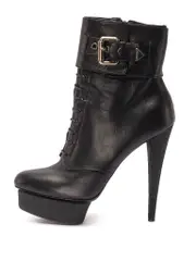 Black Leather Buckled Platform Booties
