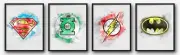 4 x A4 Nursery/Baby/Kids Superhero Logo Splatter Watercolour Wall Prints
