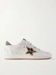 [Golden Goose] Golden Goose - Ball Star Distressed Calf Hair And Canvas-trimmed Leather Sneakers - White - IT39 IT 39 White